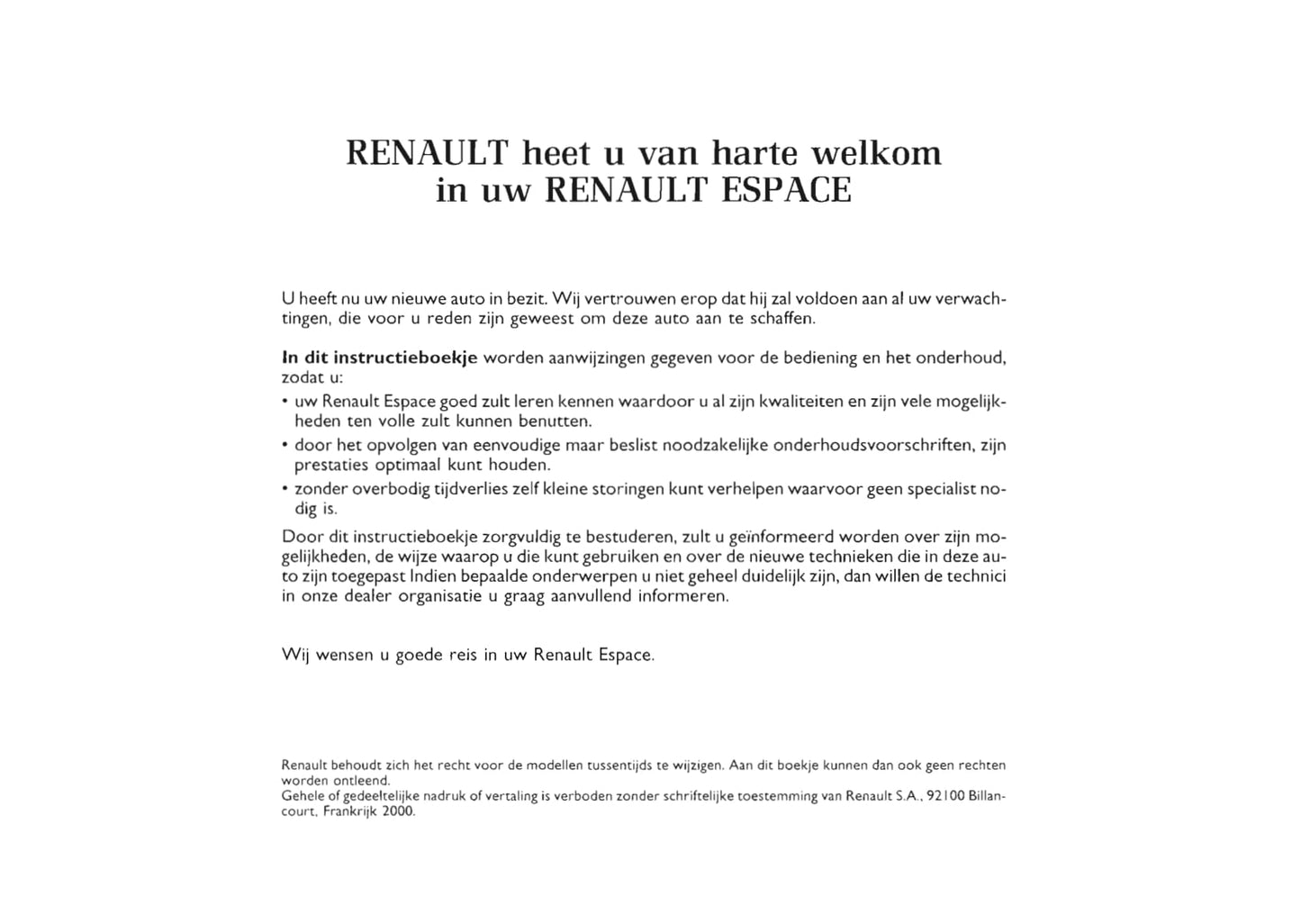 2000-2002 Renault Espace Owner's Manual | Dutch