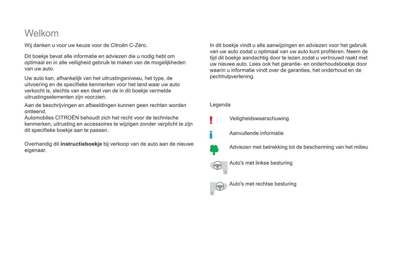 2017-2020 Citroën C-Zero Owner's Manual | Dutch