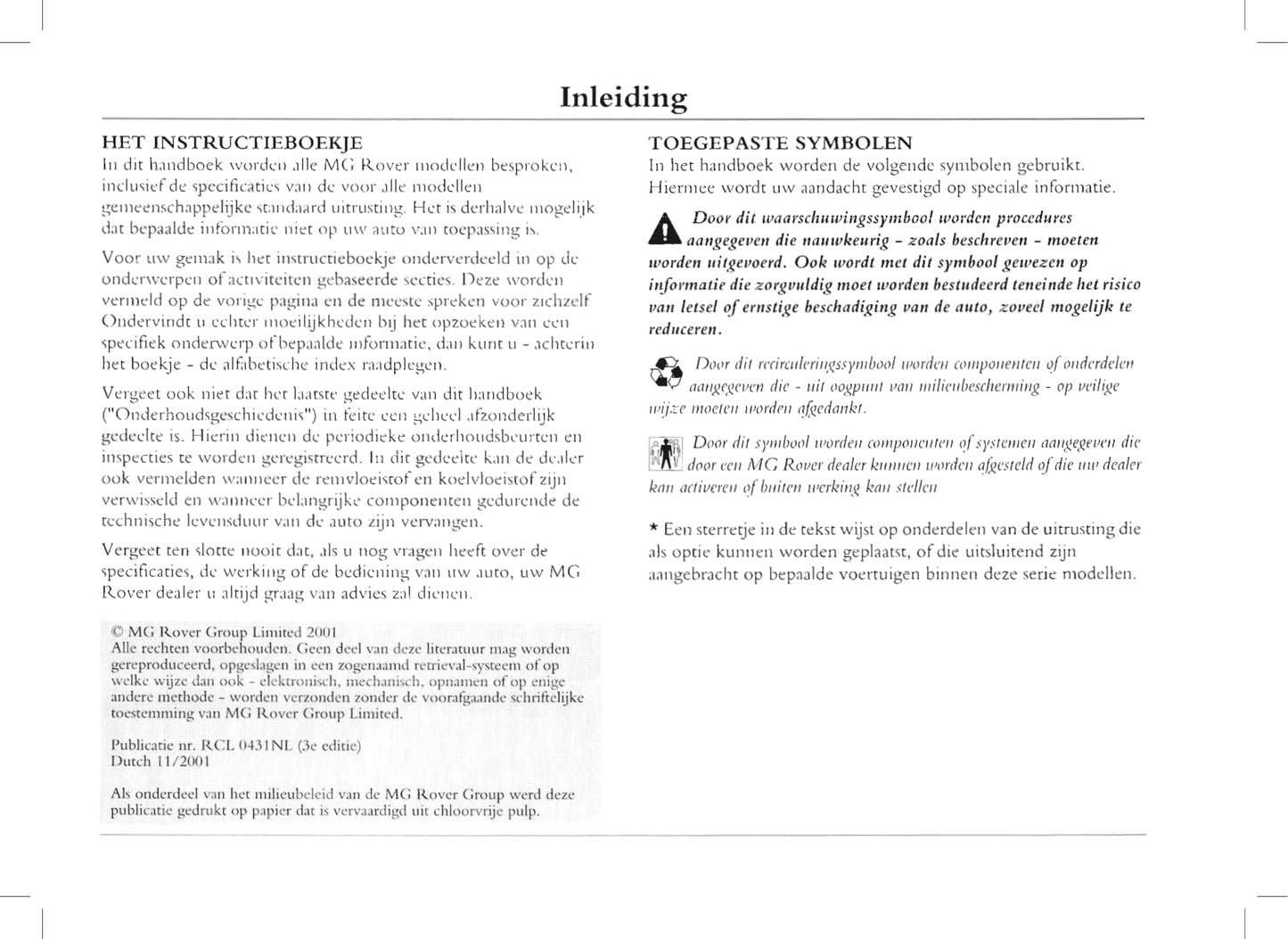 1999-2005 Rover 45 Gebruikershandleiding | Nederlands