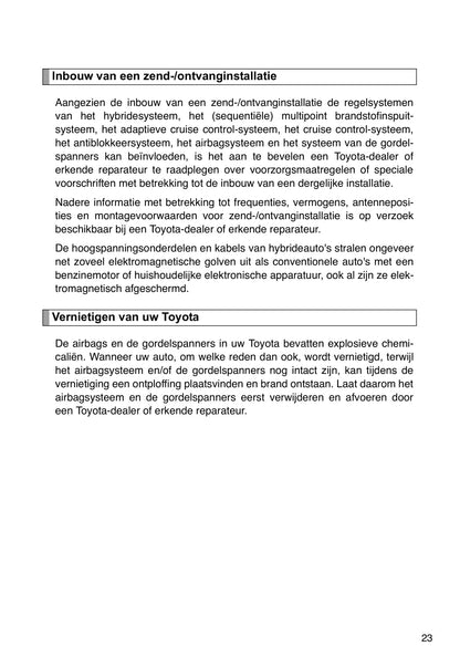 2010-2011 Toyota Prius Owner's Manual | Dutch