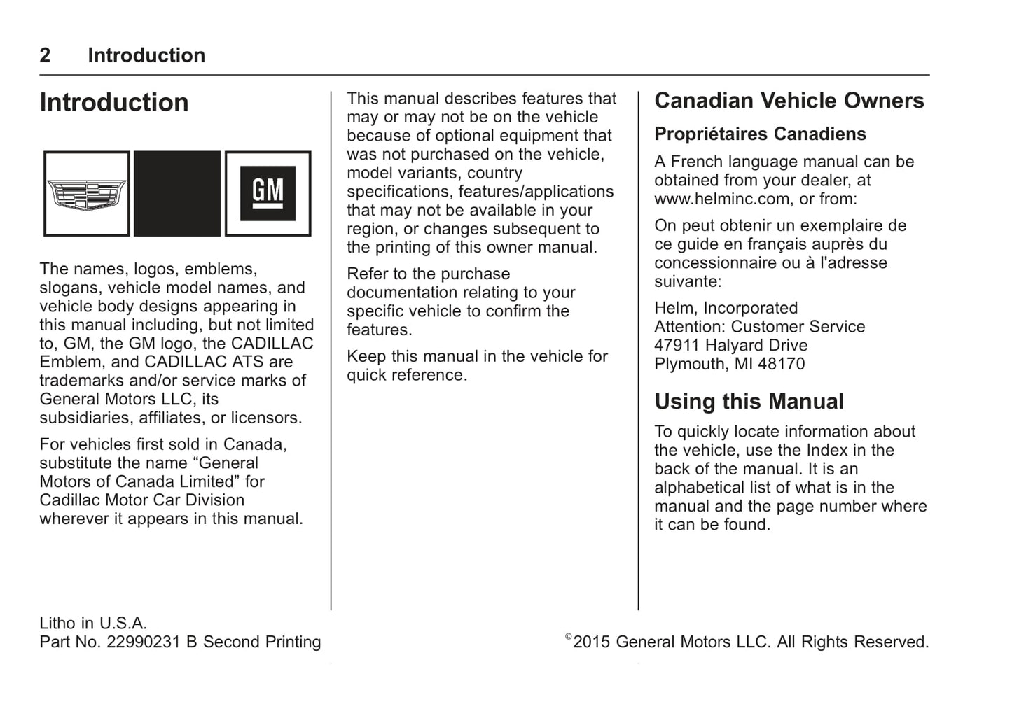 2013-2015 Cadillac ATS/ATS-V Owner's Manual | English