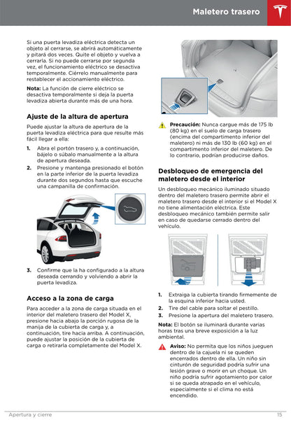 2016-2019 Tesla Model X Manuel du propriétaire | Espagnol