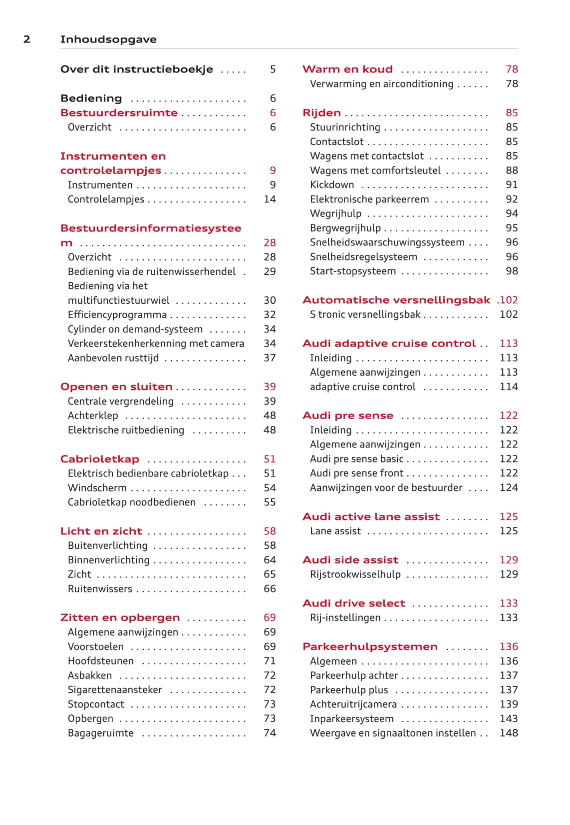 2013-2016 Audi A3 Cabriolet Owner's Manual | Dutch