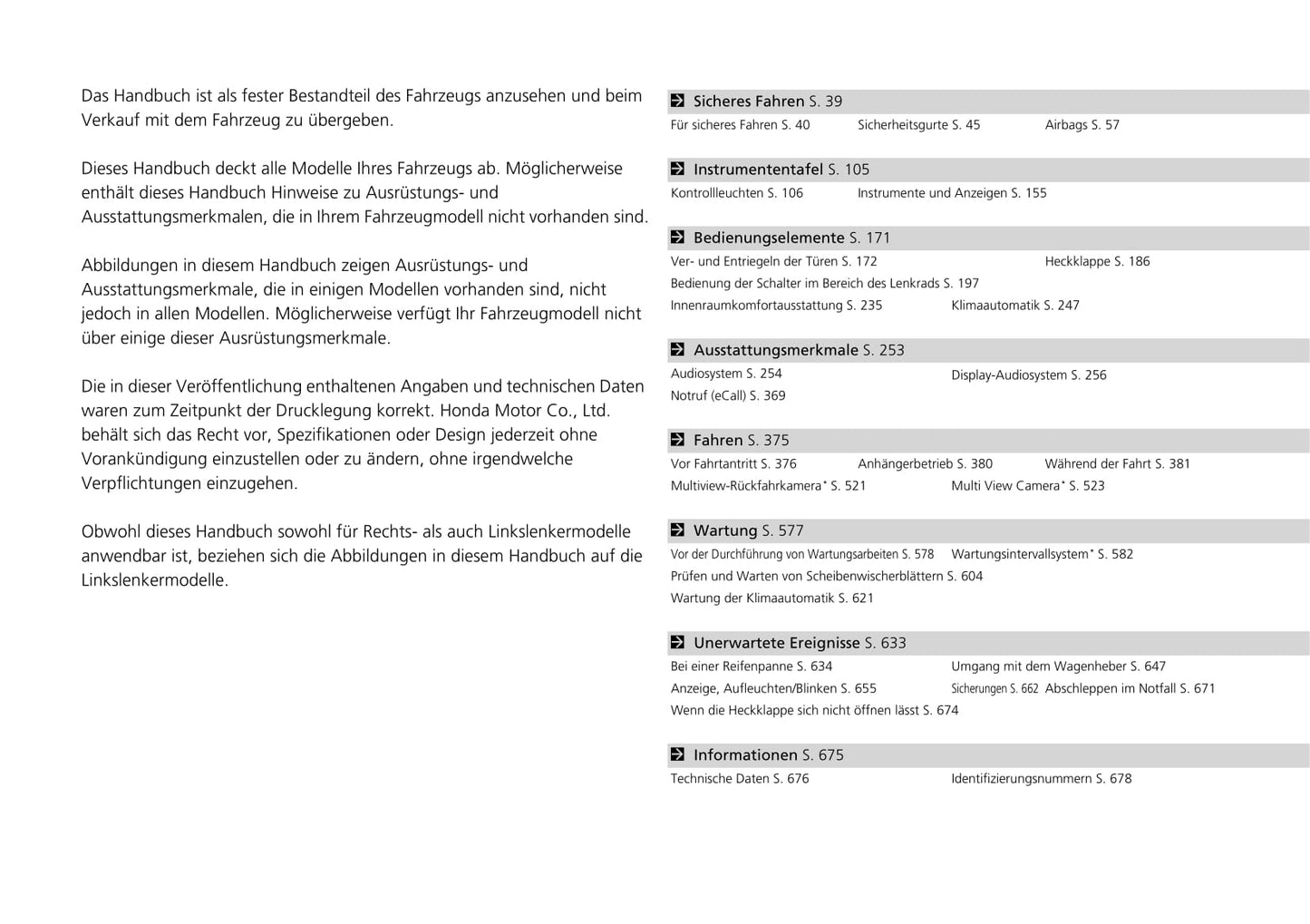 2020-2021 Honda e Owner's Manual | German