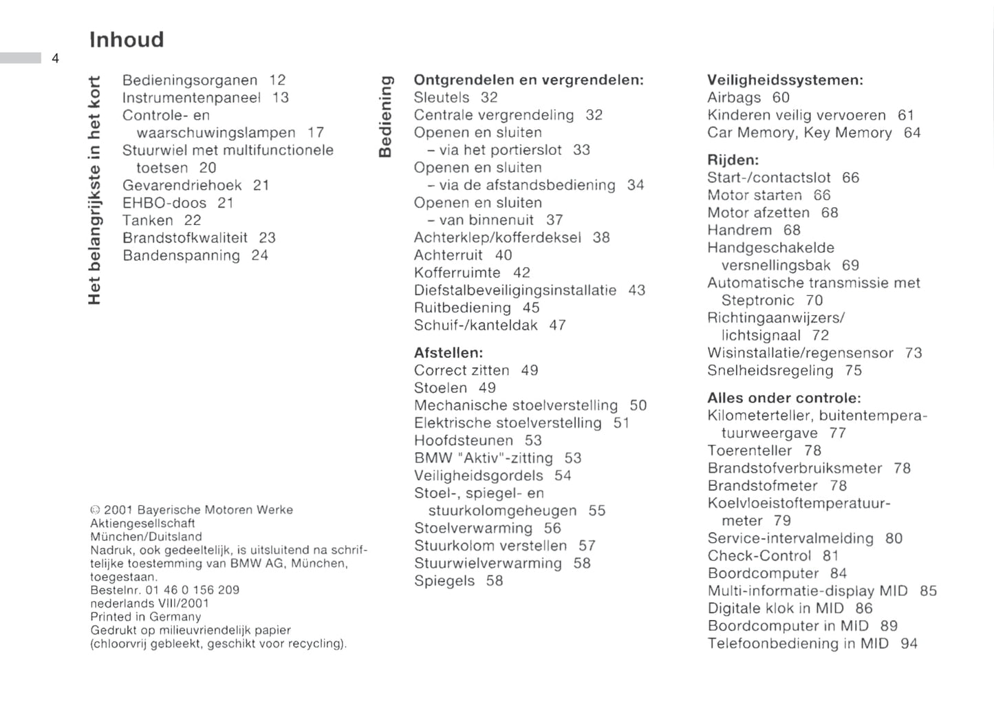 2001-2002 BMW 5 Series/5 Series Touring Owner's Manual | Dutch