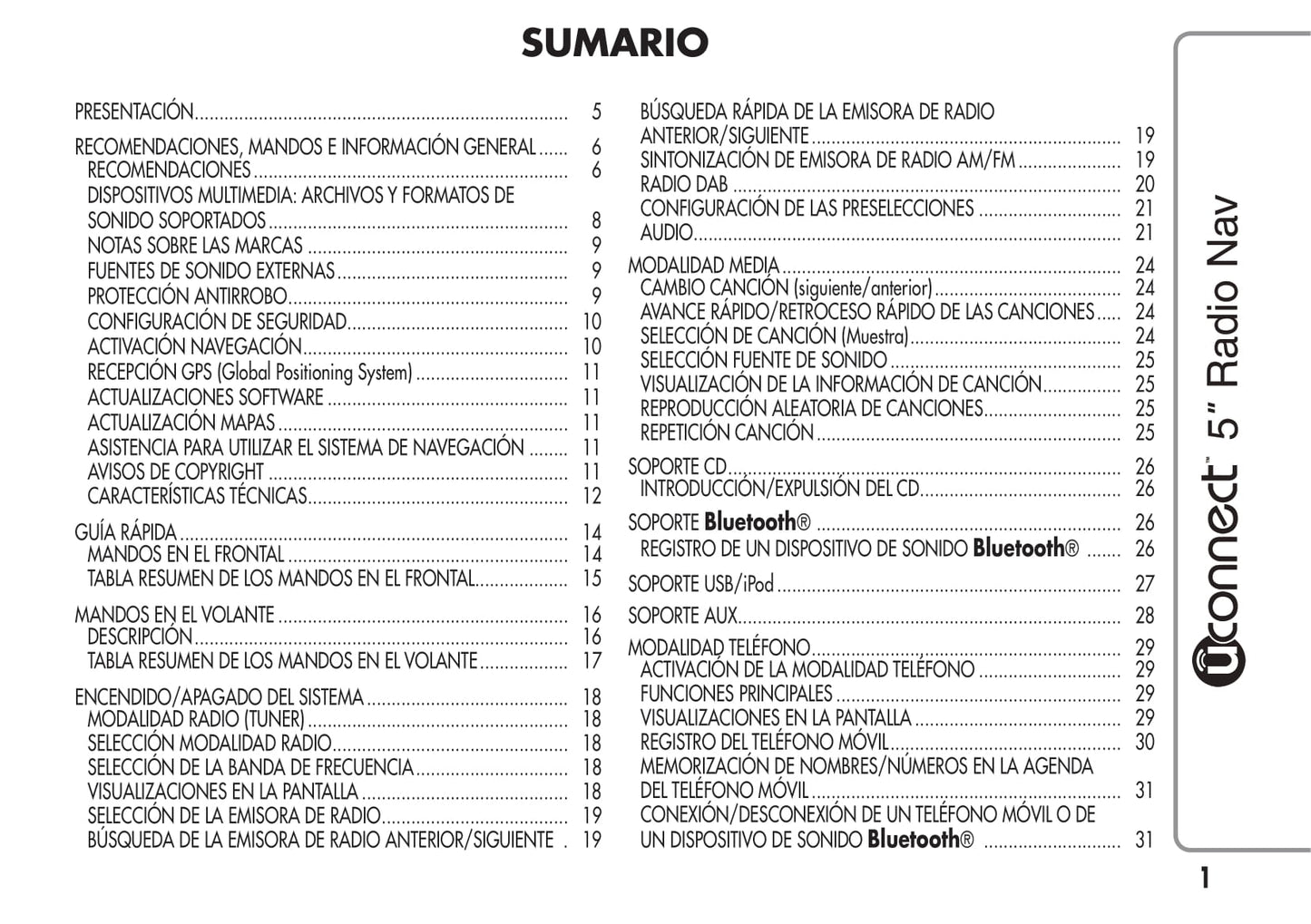 Alfa Romeo Mito Uconnect 5 Radio Nav Instrucciones 2014 - 2015