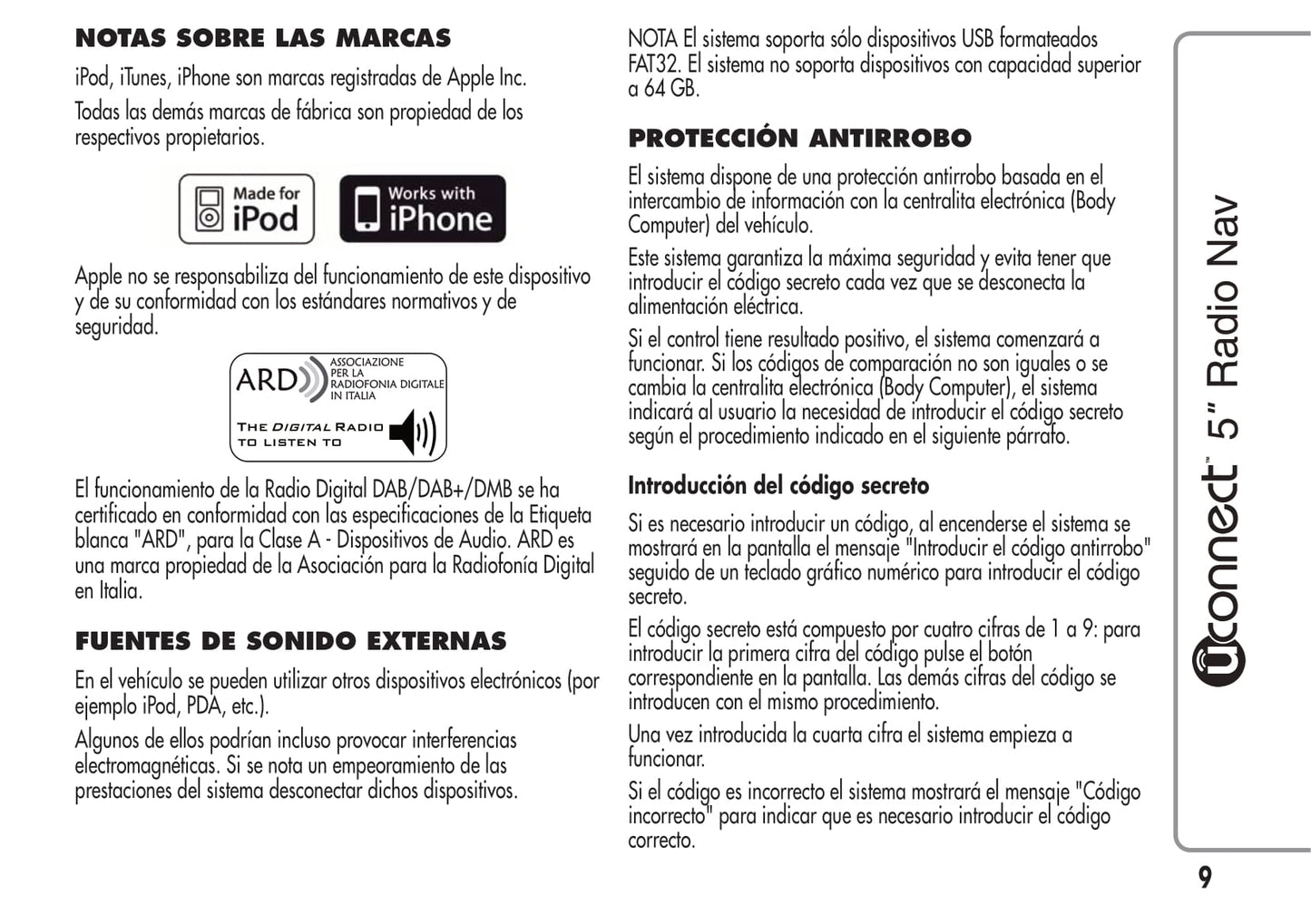 Alfa Romeo Mito Uconnect 5 Radio Nav Instrucciones 2014 - 2015