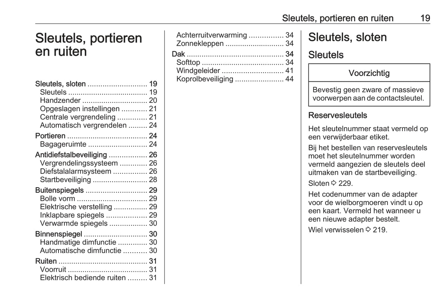 2018-2019 Opel Cascada Owner's Manual | Dutch