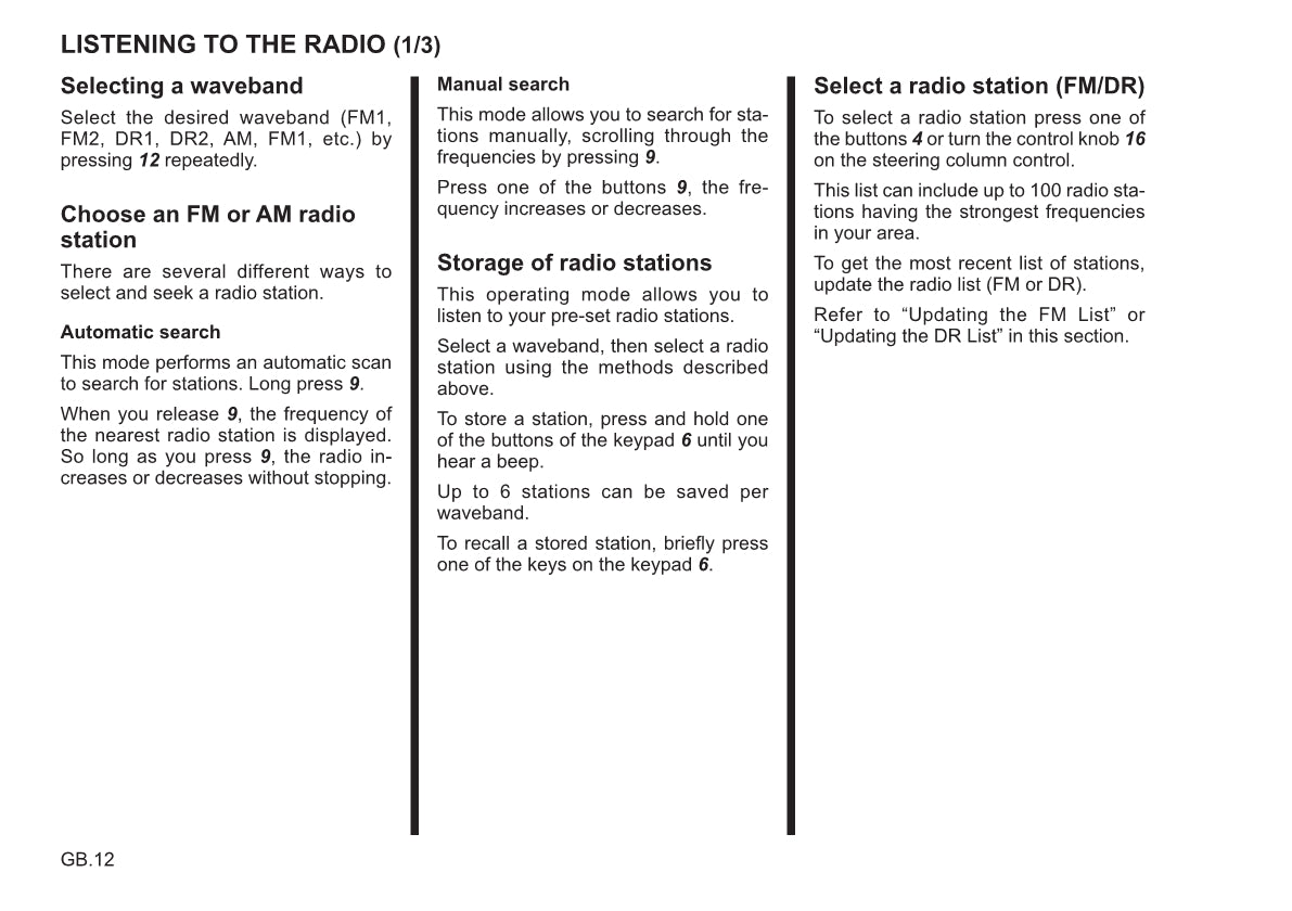 Renault Radio CD Bluetooth Owner's Manual