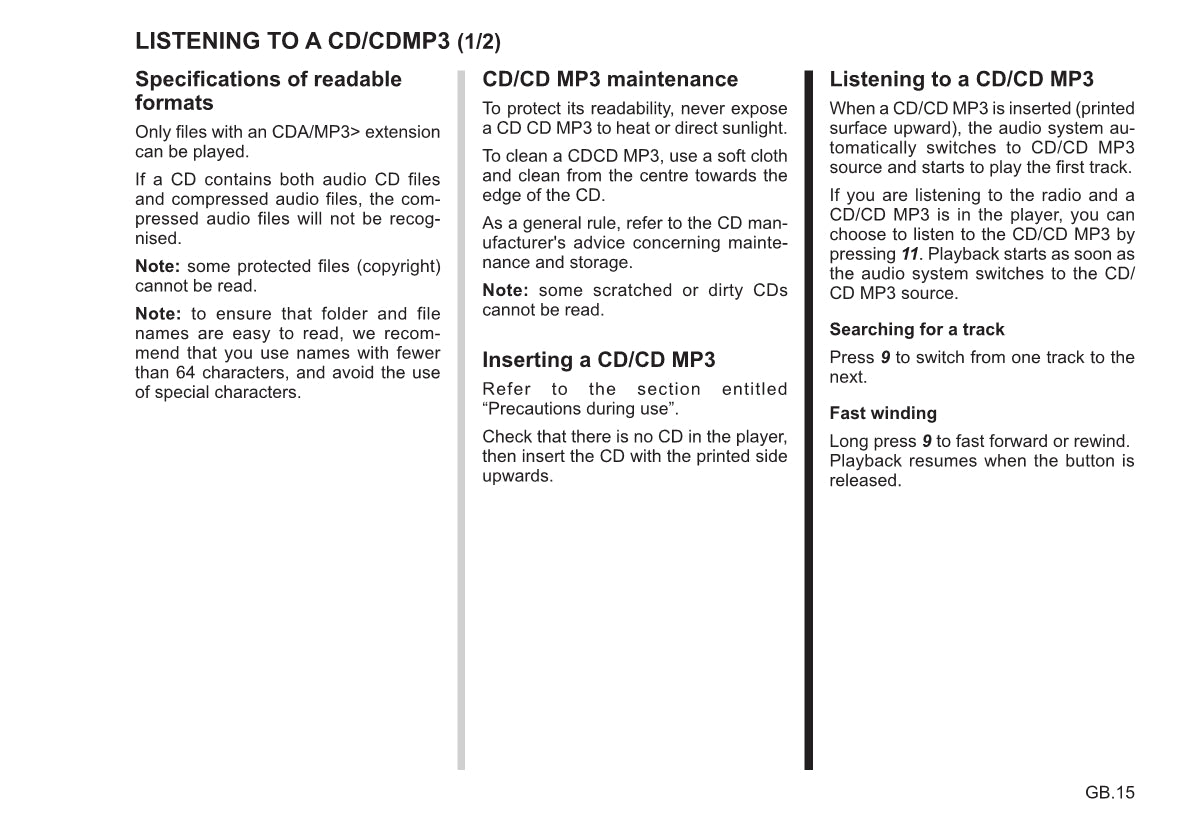 Renault Radio CD Bluetooth Owner's Manual