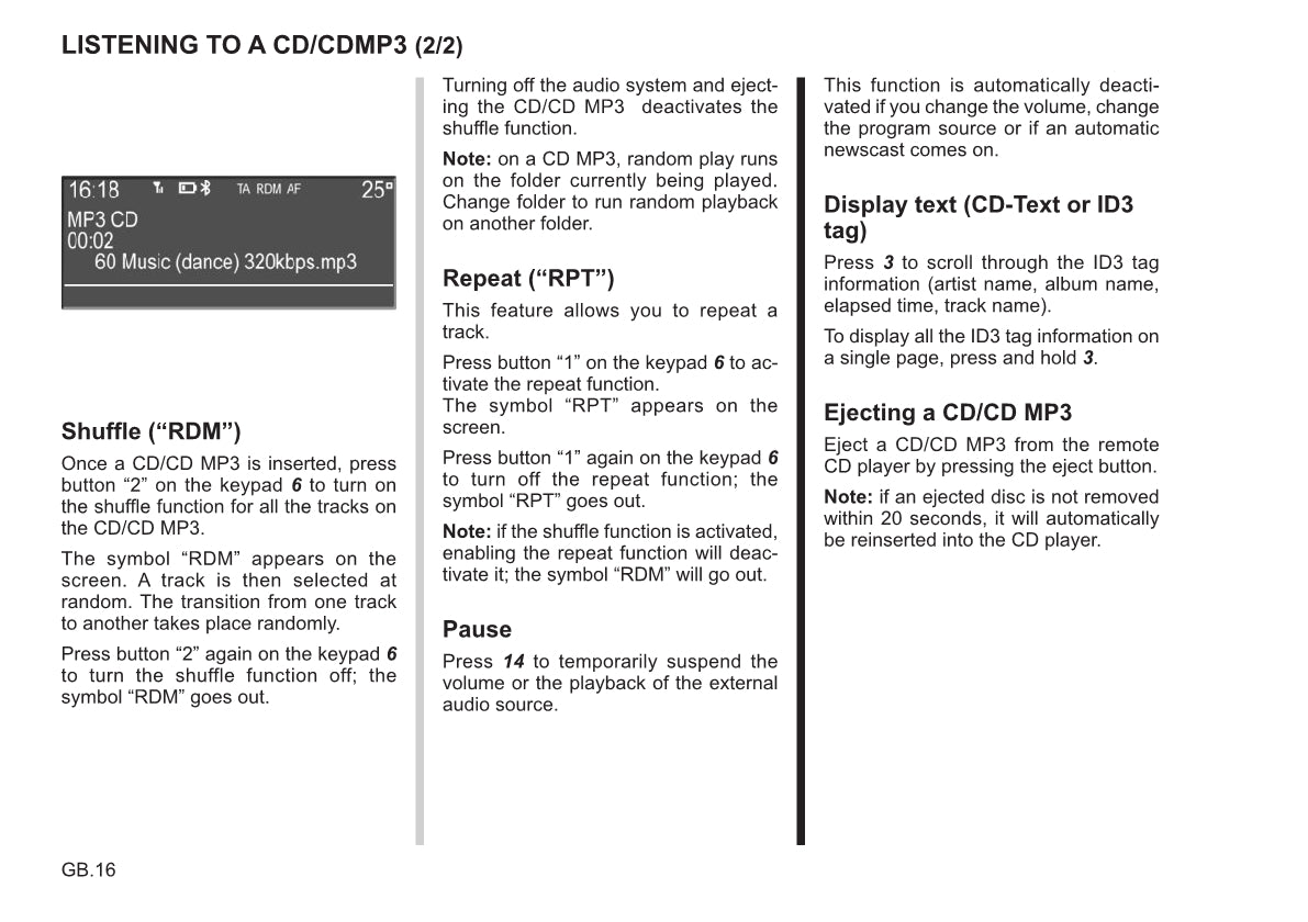 Renault Radio CD Bluetooth Owner's Manual