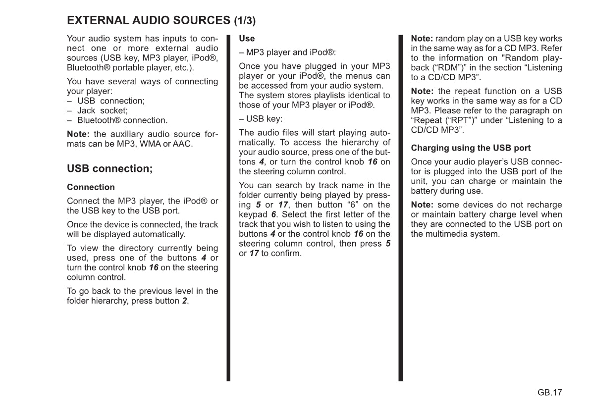 Renault Radio CD Bluetooth Owner's Manual