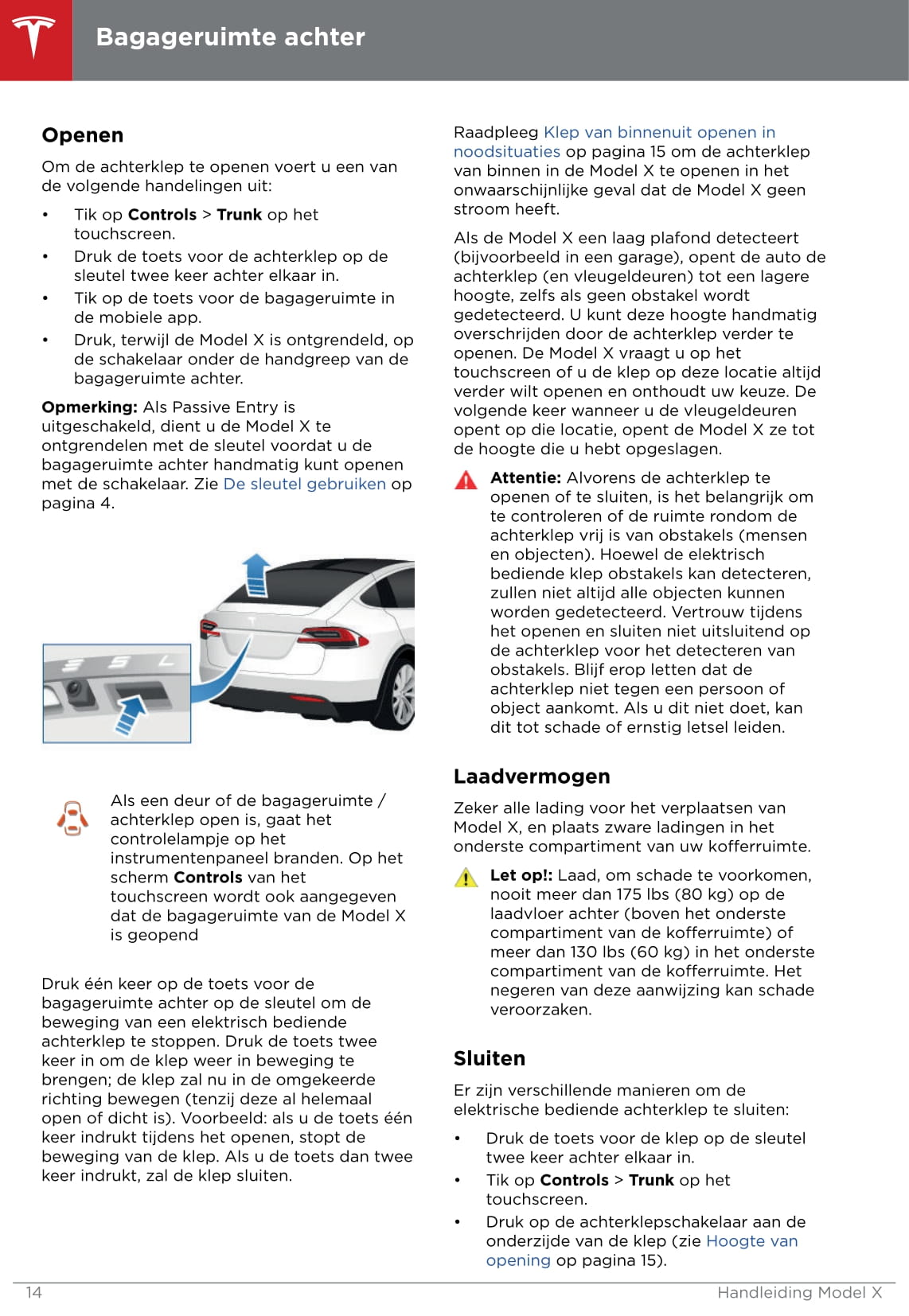 2016-2020 Tesla Model X Bedienungsanleitung | Niederländisch