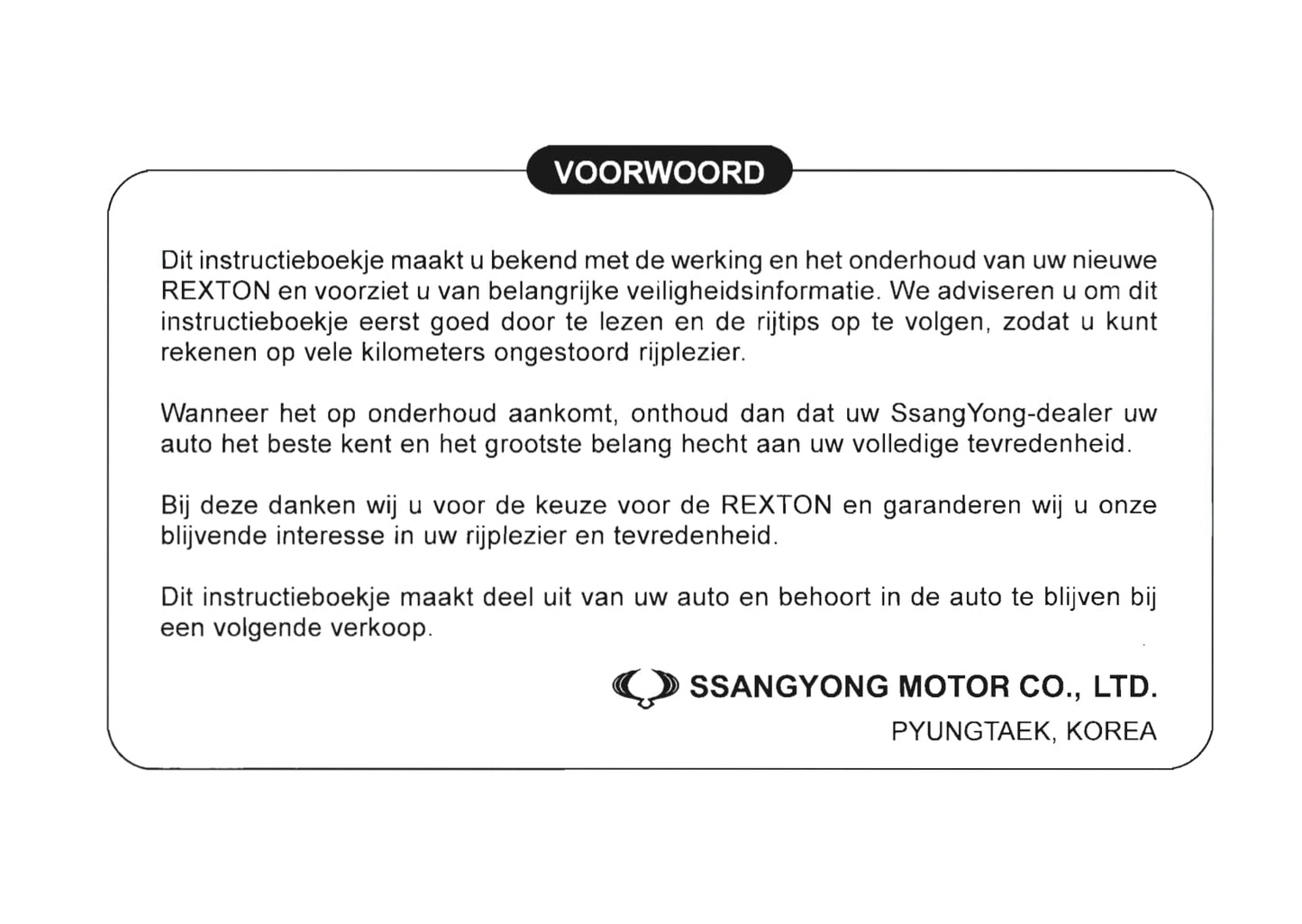 2001-2006 SsangYong Rexton Gebruikershandleiding | Nederlands