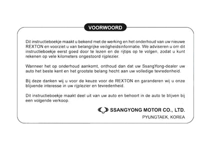 2001-2006 SsangYong Rexton Gebruikershandleiding | Nederlands