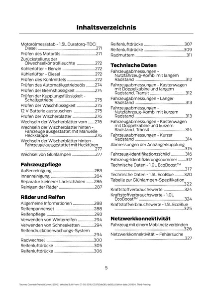 2018-2020 Ford Tourneo Connect/Transit Connect Owner's Manual | German