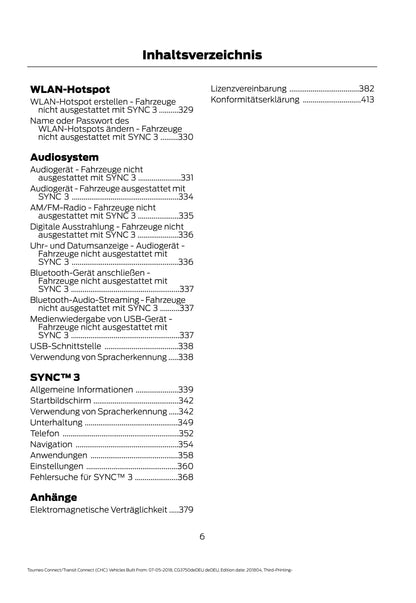 2018-2020 Ford Tourneo Connect/Transit Connect Owner's Manual | German