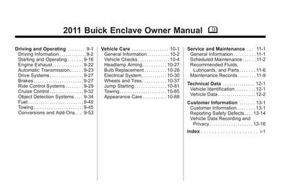 2011 Buick Enclave Bedienungsanleitung | Englisch