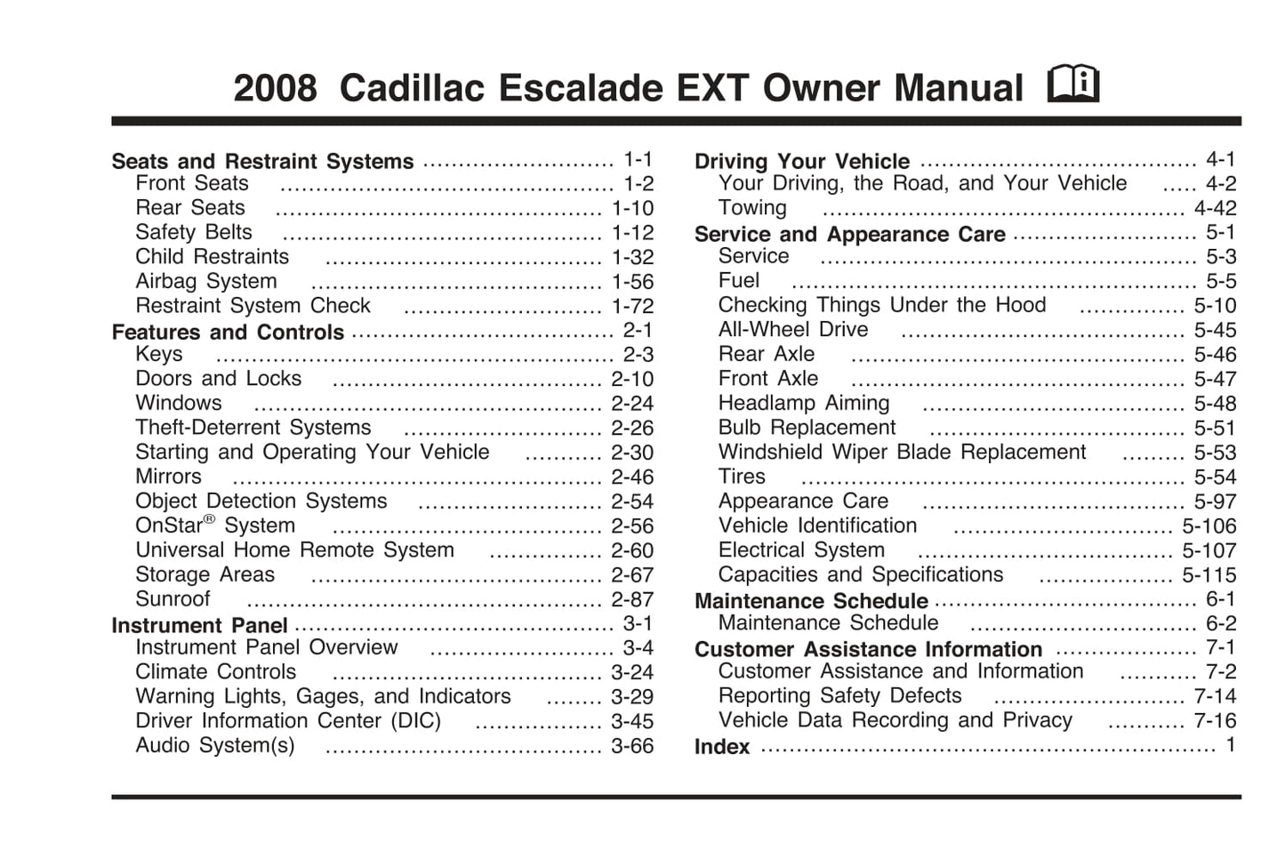 2008 Cadillac Escalade EXT Owner's Manual | English