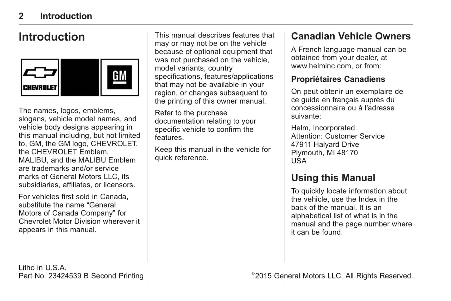 2016 Chevrolet Malibu Owner's Manual | English