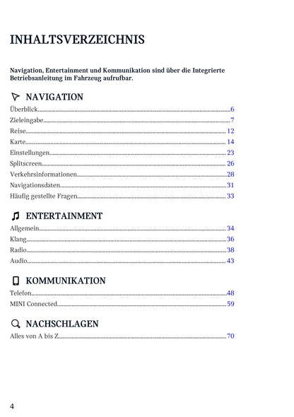 Mini Bedienungsanleitung Navi Entertainment Kommunikation 2017 - 2020