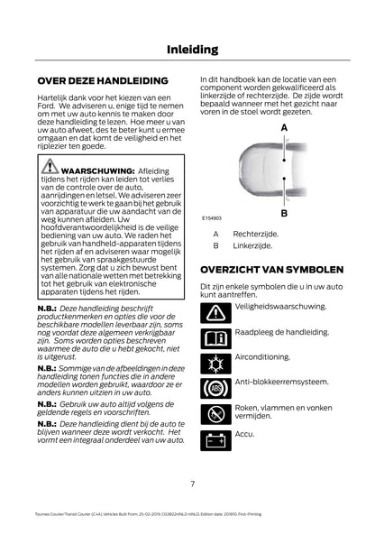 2019-2020 Ford Tourneo Courier / Transit Courier Bedienungsanleitung | Niederländisch