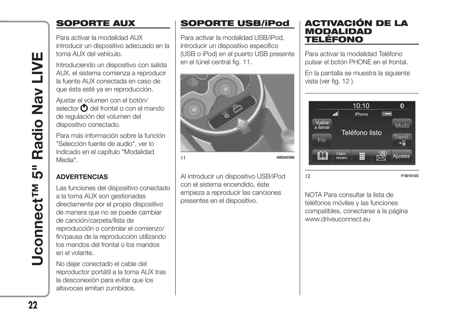 Abarth 595 Uconnect Radio 5.0 Nav Instrucciones 2017 - 2018