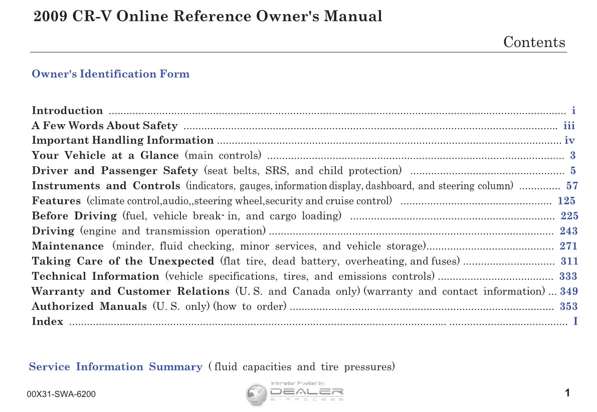 Honda CR-V Navigation Owner's Manual 2007 - 2010