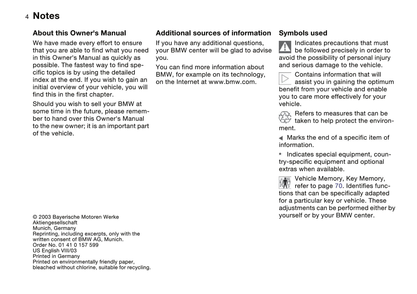 2003-2004 BMW 3 Series Owner's Manual | English