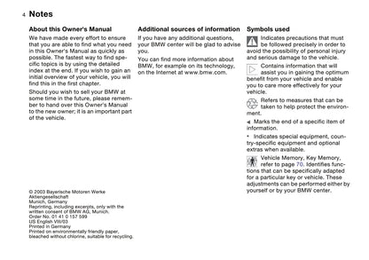 2003-2004 BMW 3 Series Owner's Manual | English