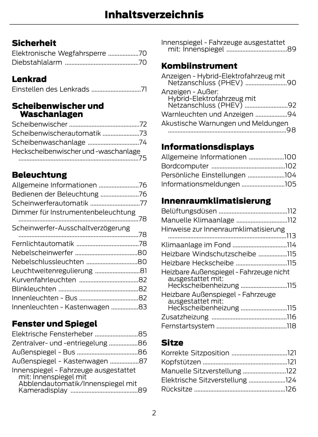 2020-2021 Ford Tourneo Custom/Transit Custom Owner's Manual | German