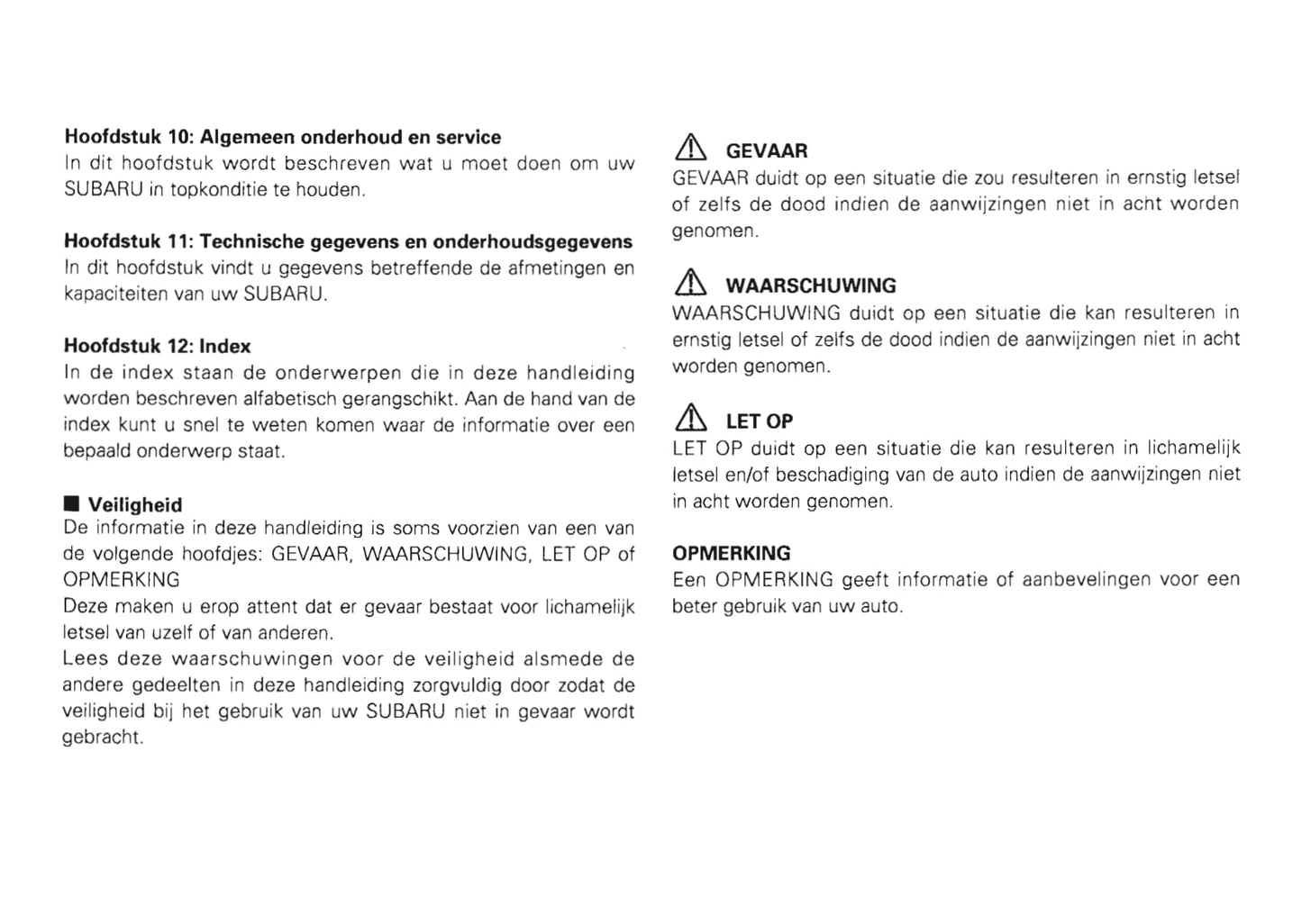 1995 Subaru Vivio Owner's Manual | Dutch