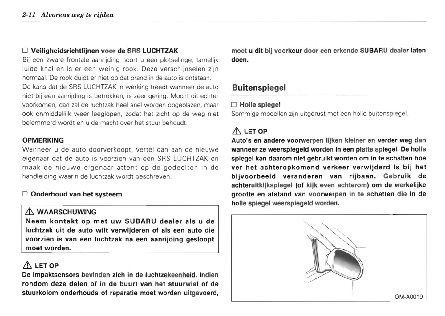 1995 Subaru Vivio Owner's Manual | Dutch