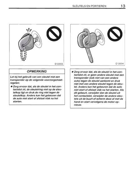 2000-2002 Toyota Corolla Owner's Manual | Dutch