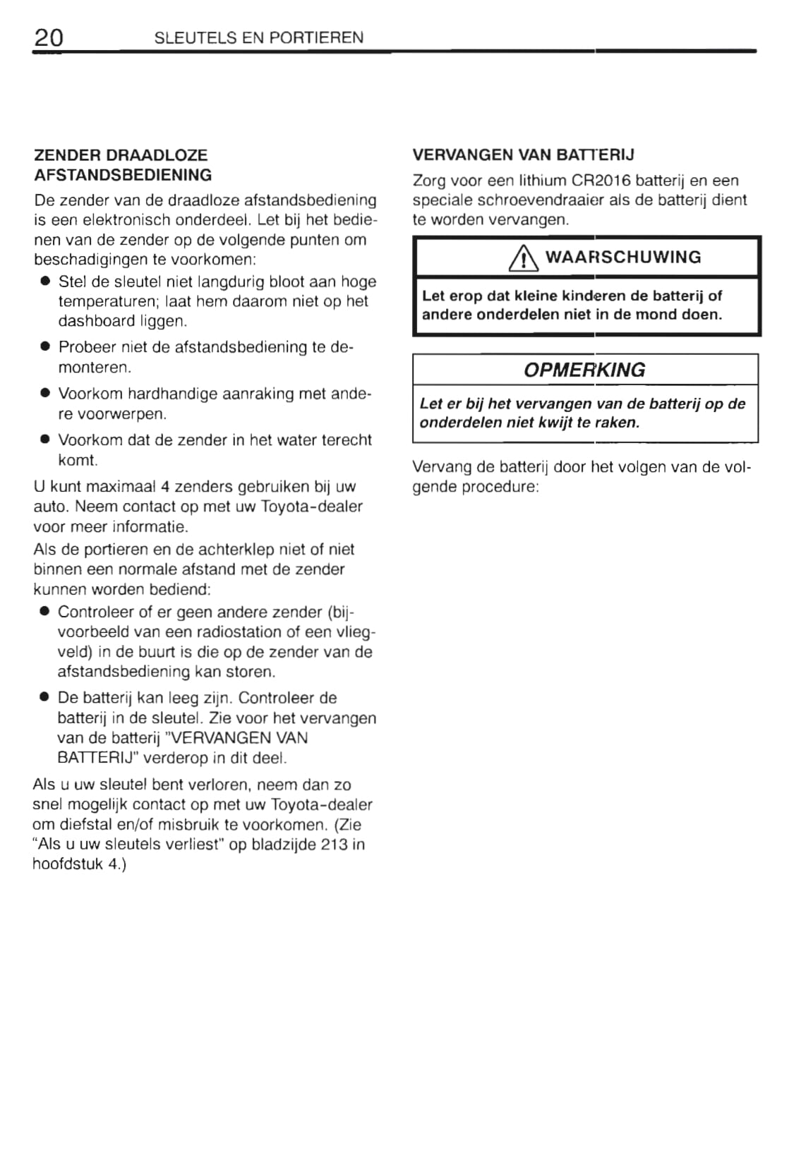 2000-2002 Toyota Corolla Owner's Manual | Dutch