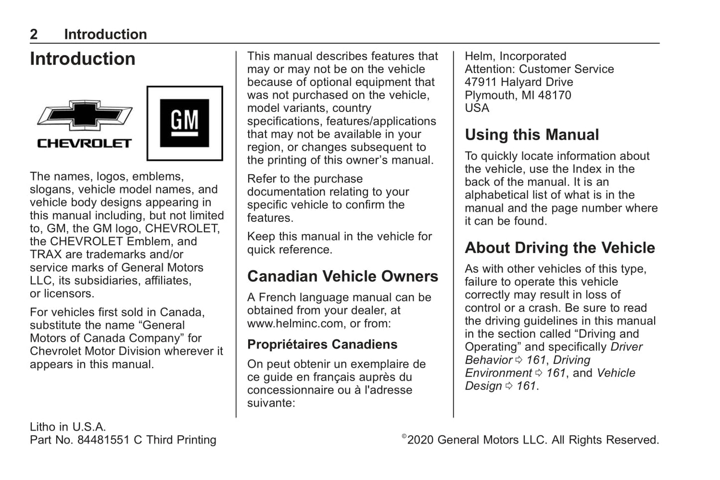 2020 Chevrolet Trax Owner's Manual | English