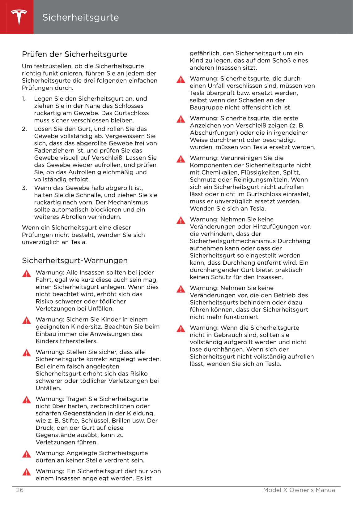 2016-2020 Tesla Model X Owner's Manual | German