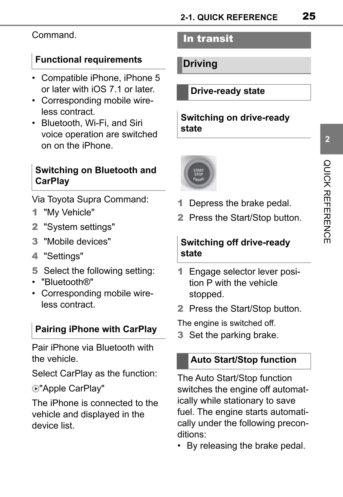 2021 Toyota Supra Owner's Manual | English