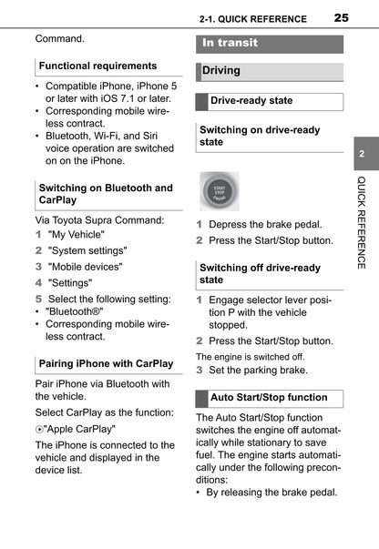 2021 Toyota Supra Owner's Manual | English