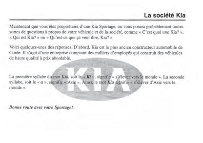 2002 Kia Sportage Owner's Manual | French