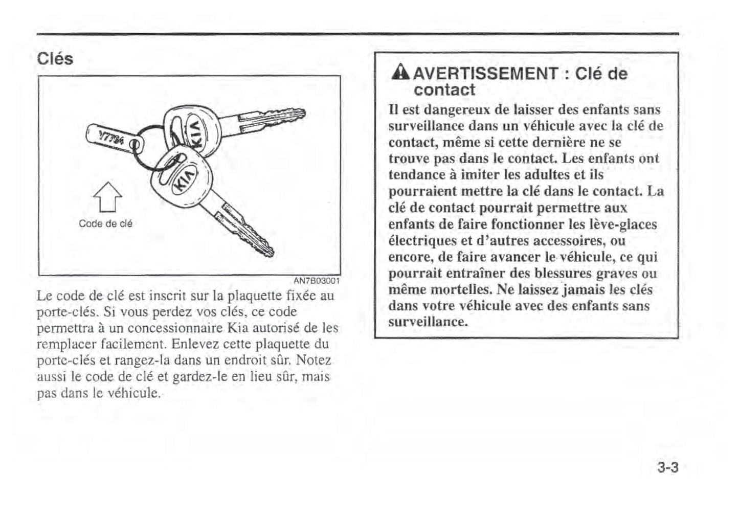 2002 Kia Sportage Owner's Manual | French