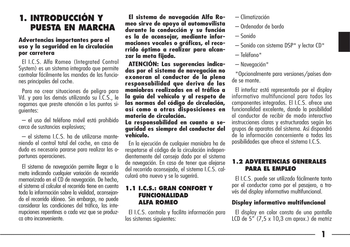 Alfa Romeo 166 Ics Integrated Control System Instrucciones 2004 - 2008