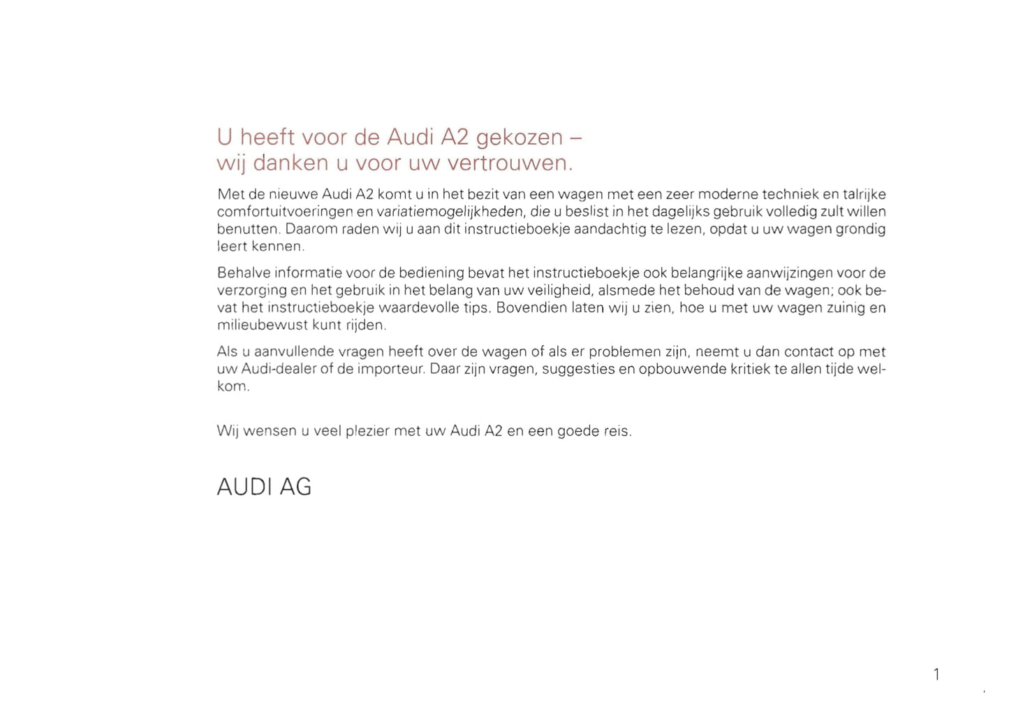 2000-2008 Audi A2 Owner's Manual | Dutch