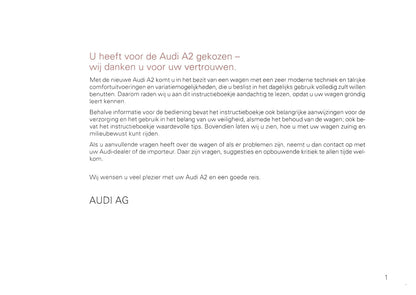 2000-2008 Audi A2 Owner's Manual | Dutch