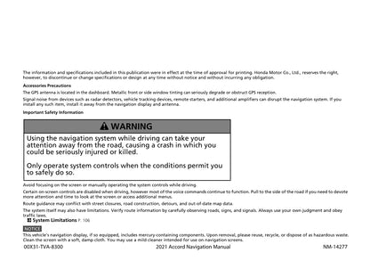 Honda Accord Navigation Owner's Manual 2021