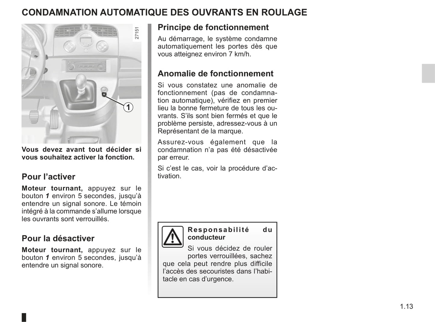 2012-2013 Renault Kangoo Owner's Manual | French