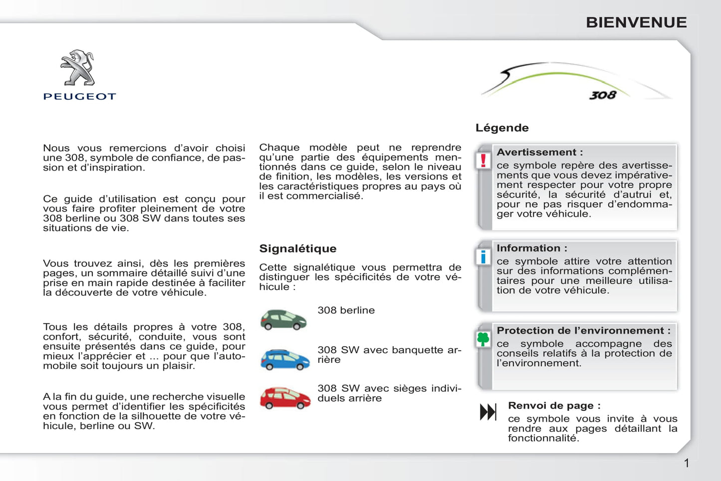 2010-2011 Peugeot 308 Owner's Manual | French