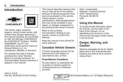 2019 Chevrolet Suburban/Tahoe Owner's Manual | English