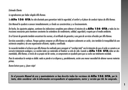 2004-2007 Alfa Romeo 156 Owner's Manual | Spanish