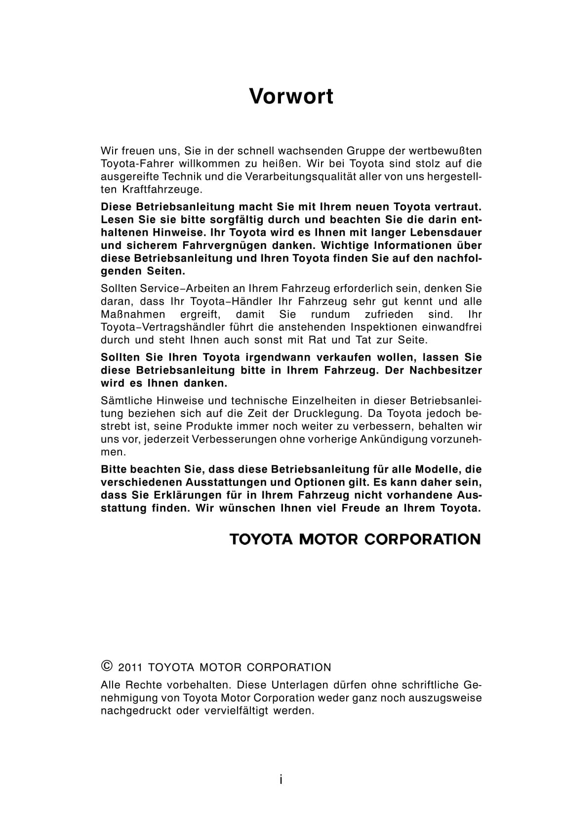 2011-2012 Toyota Aygo Owner's Manual | German